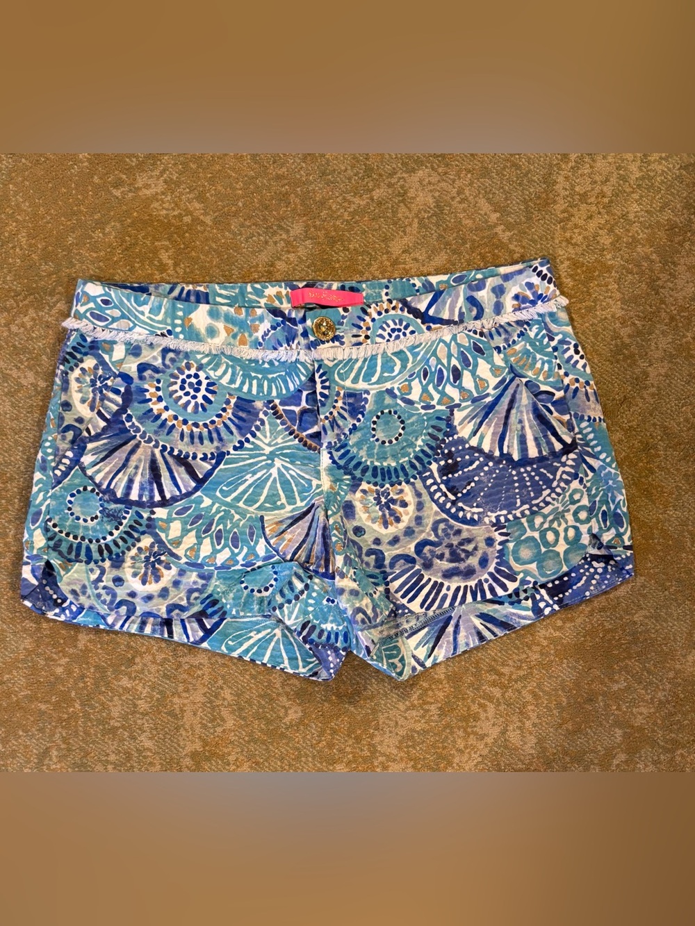 Lilly Pulitzer Blue Print Fringe Trim Shorts Women’s Size 4 Resort Coastal